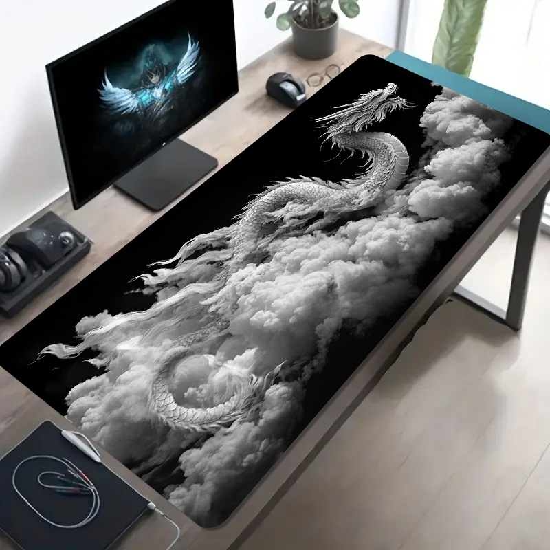 Desk Setup Pc And Laptop - Siyah Beyaz Ejderha Oyuncu Mouse Pad'i