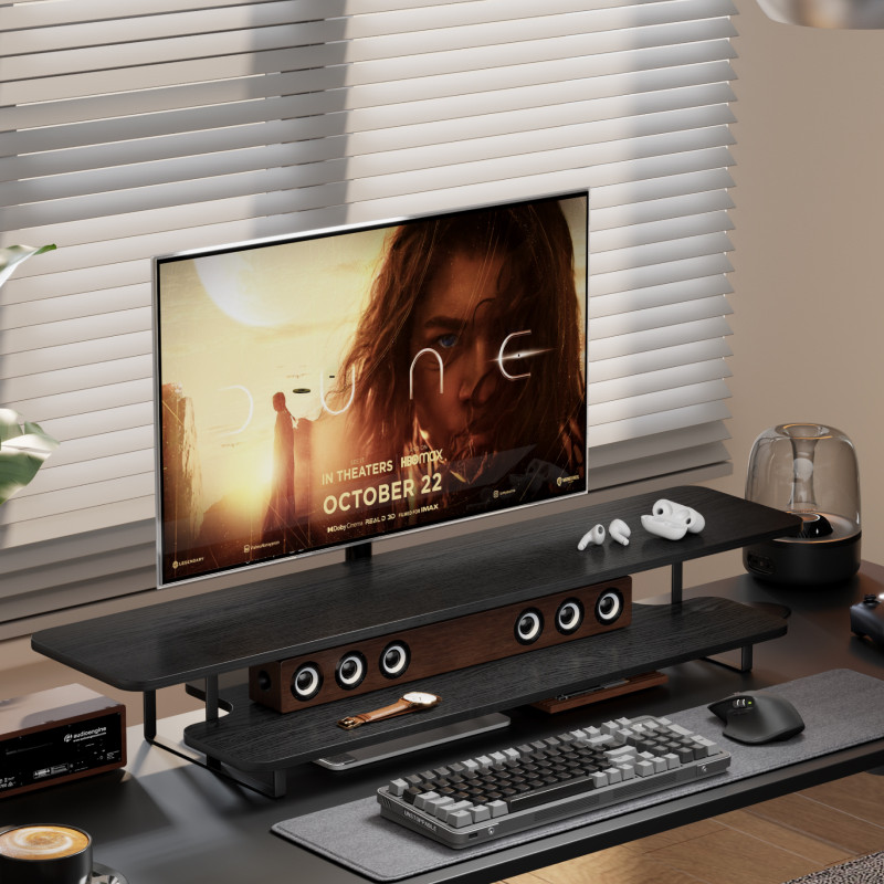 Desk Setup For Laptop And Monitor - Ceviz Kaplama Monitör Standı Yükseltici Masif