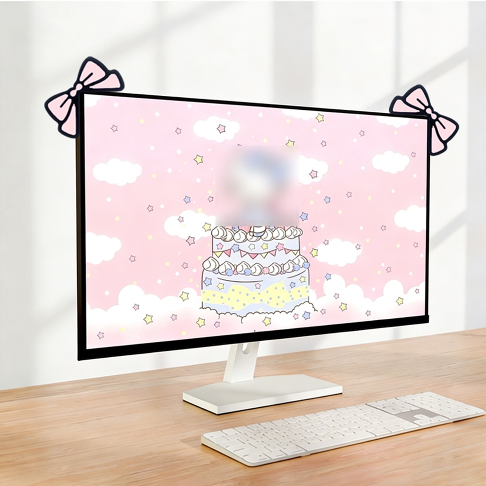 Desk Setup For Laptop And Monitor - Sevimli Pembe Fiyonklu Monitör Süsü Kawaii
