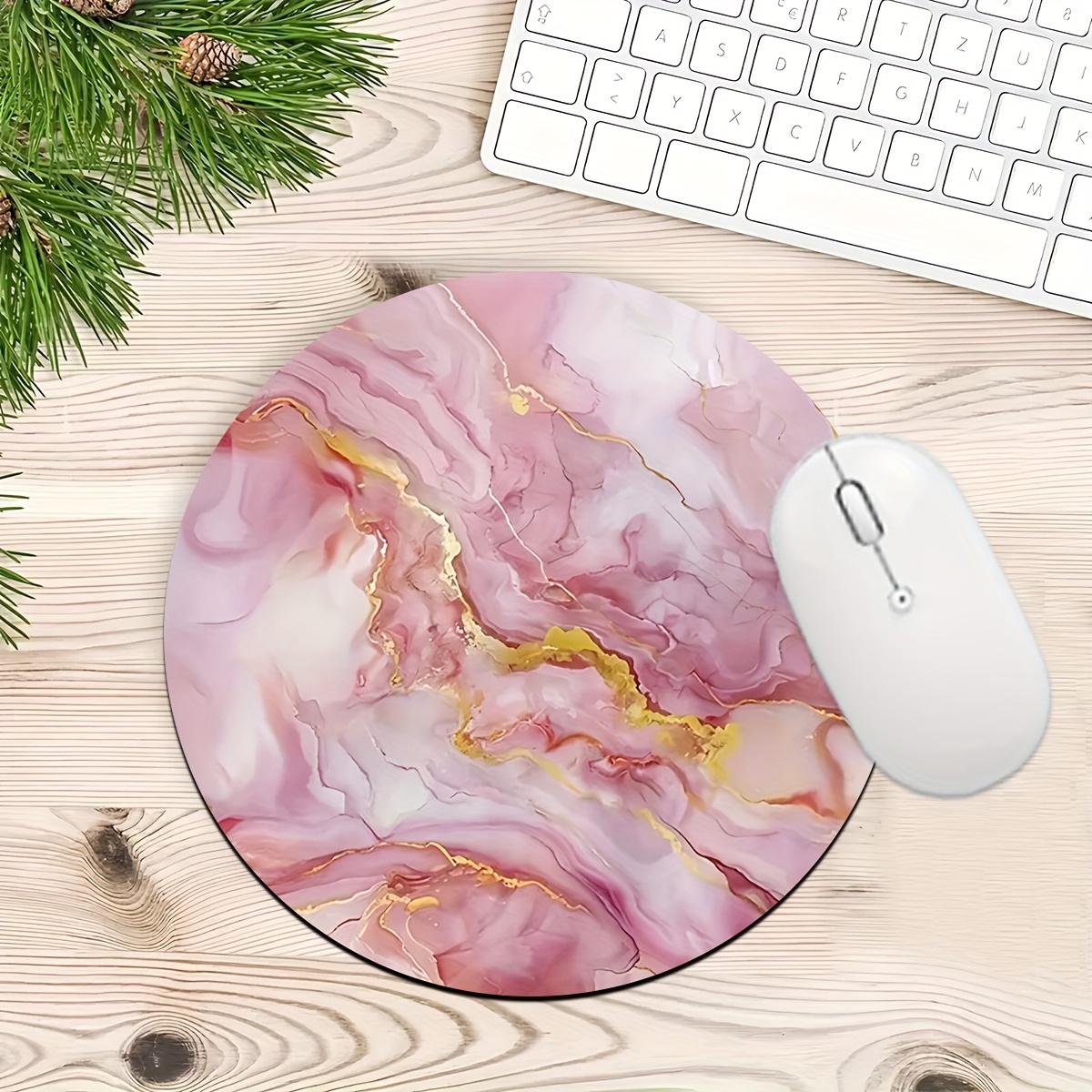 Desk Setup Pc And Laptop - Pembe Mermer Mouse Pad PC Dizüstü