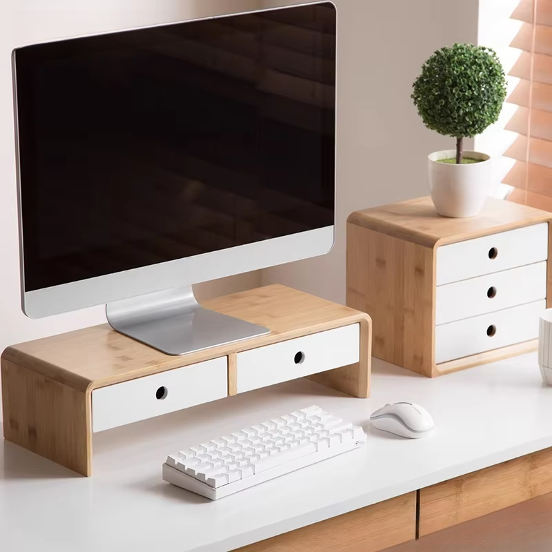 Desk Setup For Laptop And Monitor - Bambu Dizüstü Bilgisayar Monitör Yükseltici Çevre