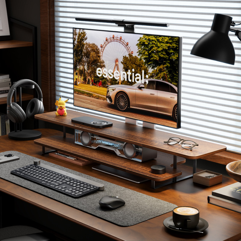 Ceviz Kaplama Monitör Standı Y - Desk Setup For Laptop And Monitor incelemesi ve fiyatı