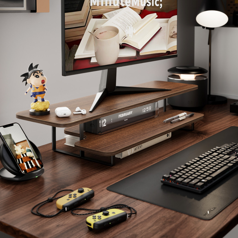 Ceviz Kaplama Monitör Standı Y - Desk Setup For Laptop And Monitor incelemesi ve fiyatı